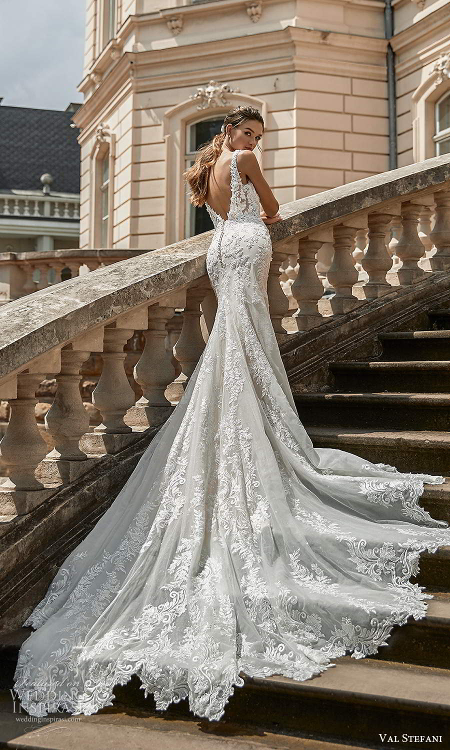 val stefani spring 2021 bridal sleeveless straps v neckline fully embellished fit flare mermaid wedding dress chapel train (5) bv