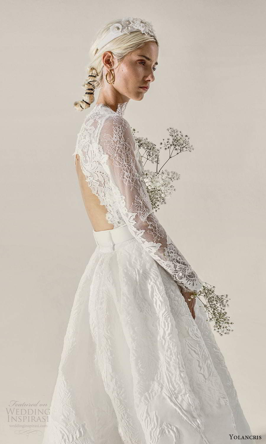 yolancris 2021 bridal illusion long sleeves high neckline sheer embellished lace bodice a line ball gown wedding dress chapel train (7) bv