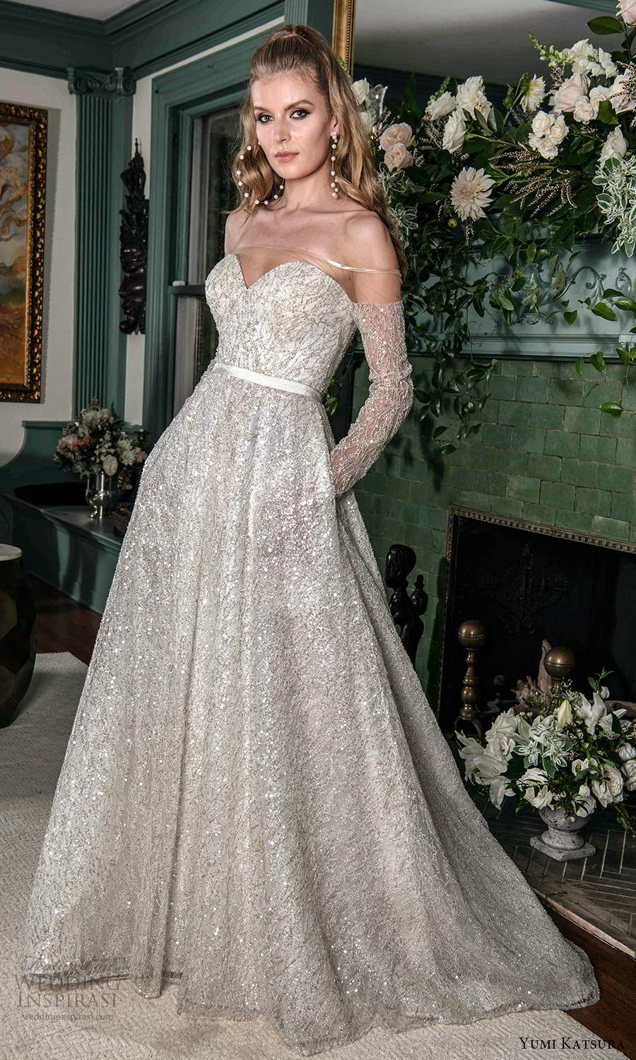 yumi katsura fall 2021 bridal off shoulder long sleeves sweetheart neckline fully embellished a line ball gown wedding dress chapel train (14) mv yumi katsura fall 2021 bridal off shoulder long sleeves sweetheart neckline fully embellished a line ball gown wedding dress chapel train (14) mv