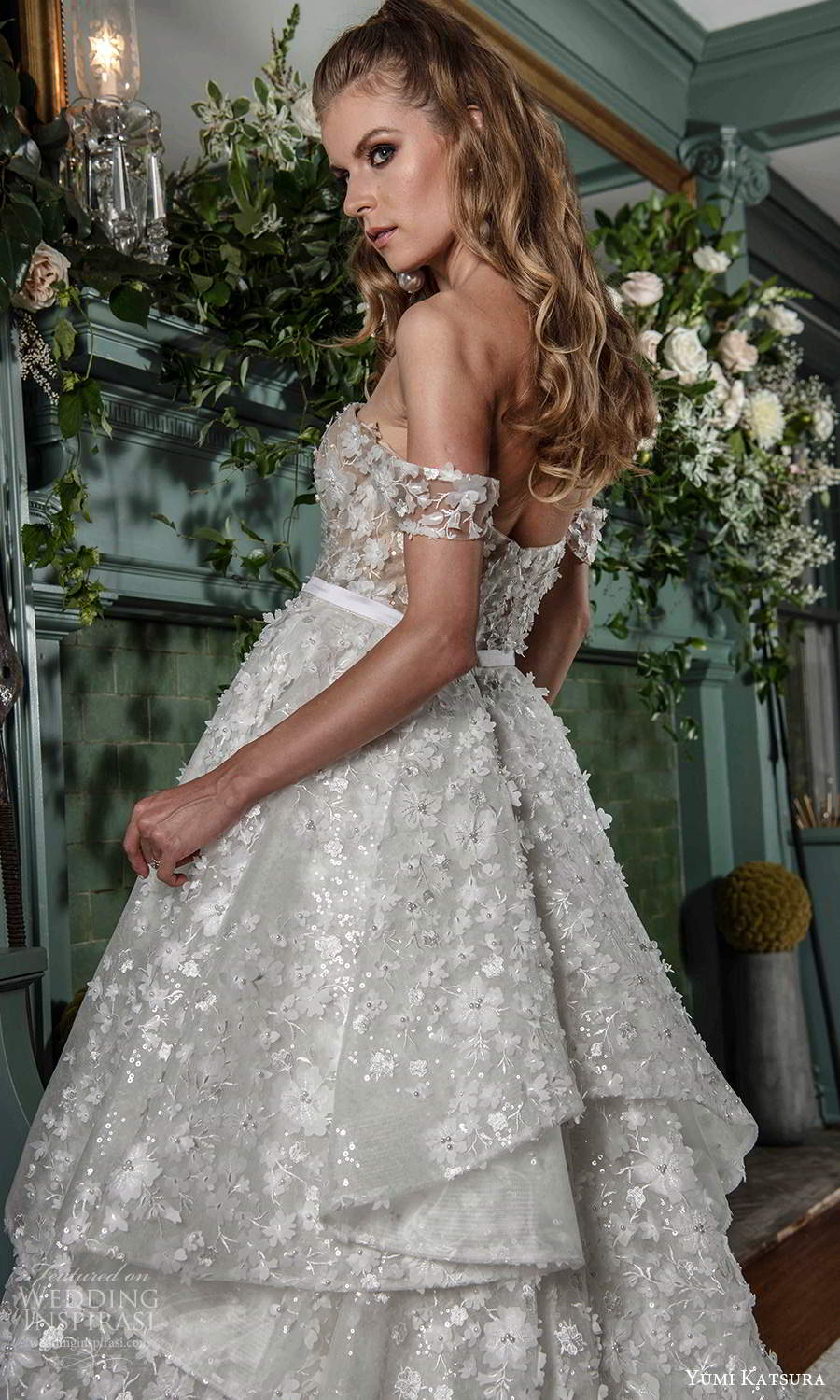yumi katsura fall 2021 bridal off shoulder straps sweetheart neckline fully embellished a line ball gown wedding dress tiered skirt chapel train (19) bv yumi katsura fall 2021 bridal off shoulder straps sweetheart neckline fully embellished a line ball gown wedding dress tiered skirt chapel train (19) bv