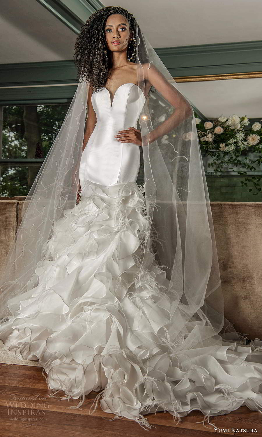 yumi katsura fall 2021 bridal strapless sweetheart neckline clean trumpet mermaid wedding dress ruffle skirt chapel train (9) mv