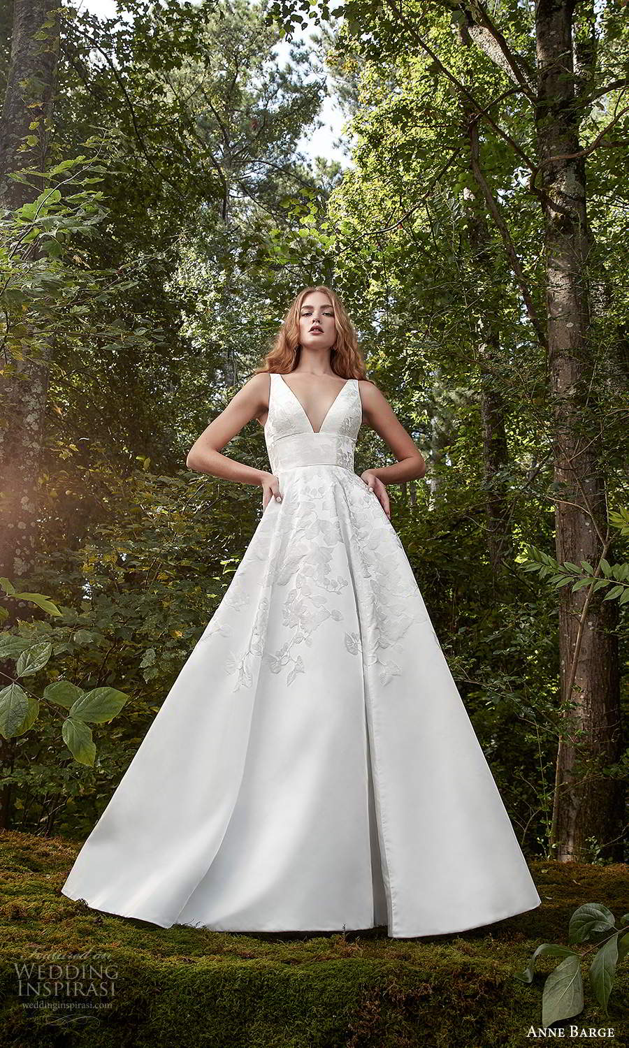 anne barge 2021 bridal sleeveless thick straps plunging v neckline embellished textured a line ball gown wedding dress (3) mv