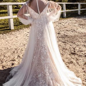 ariamo 2021 plus bridal bishop sleeves sheer jewel sweetheart neckline fully embelished lace a line ball gown wedding dress (16) bv