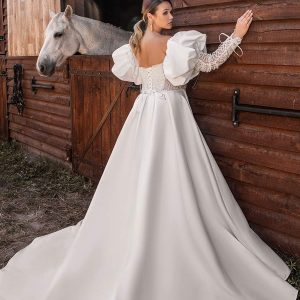 ariamo 2021 plus bridal detached long puff sleeves strapless sweetheart neckline embellished bodice a line ball gown wedding dress chapel train (3) bv