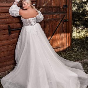 ariamo 2021 plus bridal detached puff sleeves strapless sweetheart neckline corset bodice a line ball gown wedding dress chapel train (10) bv