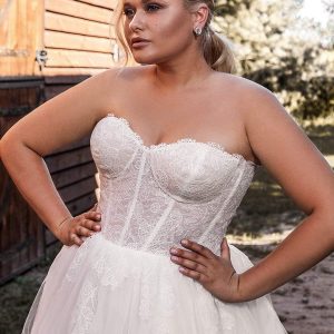 ariamo 2021 plus bridal detached puff sleeves strapless sweetheart neckline corset bodice a line ball gown wedding dress chapel train (10) zv