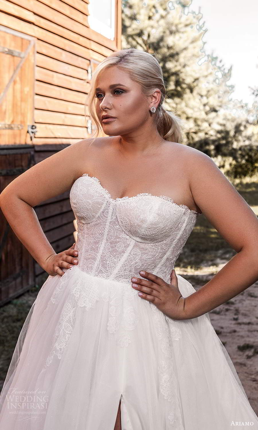 ariamo 2021 plus bridal detached puff sleeves strapless sweetheart neckline corset bodice a line ball gown wedding dress chapel train (10) zv