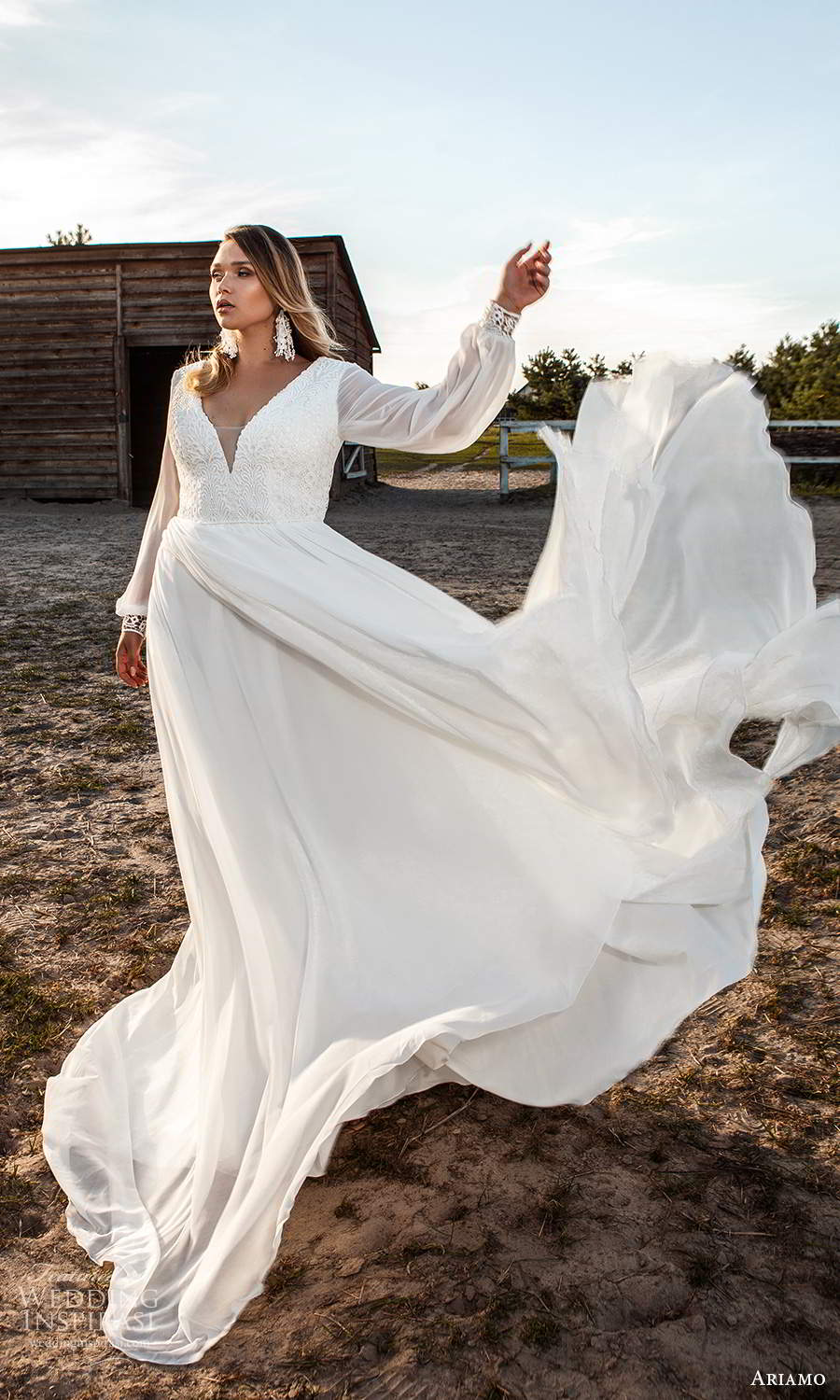 ariamo 2021 plus bridal long bishop sleeves v neckline embellished bodice a line wedding dress (9) mv