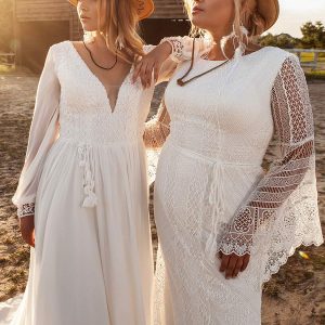 ariamo 2021 plus bridal long bishop sleeves v neckline embellished bodice a line wedding dress (9) zv
