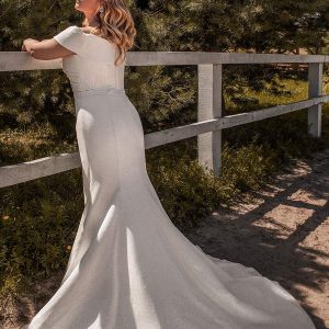 ariamo 2021 plus bridal off shoulder strap crossover sweetheart neckline clean sheath wedding dress chapel train (12) bv