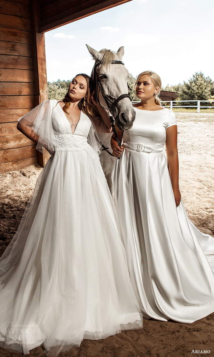 ariamo 2021 plus bridal short sleeve bateau neckline clean minimalist a line ball gown wedding dress chapel train (7) mv