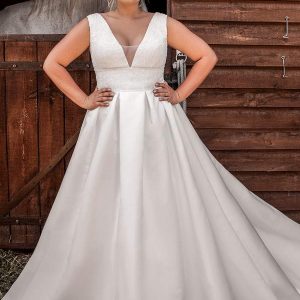ariamo 2021 plus bridal sleeveless thick straps plunging v neckline embellished bodice a line ball gown wedding dress chapel train (11) mv
