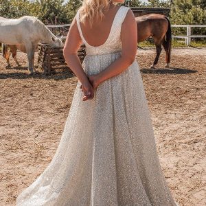 ariamo 2021 plus bridal sleeveless thick straps plunging v neckline fully embellished a line ball gown wedding dress sweep train scoop back (17) mv