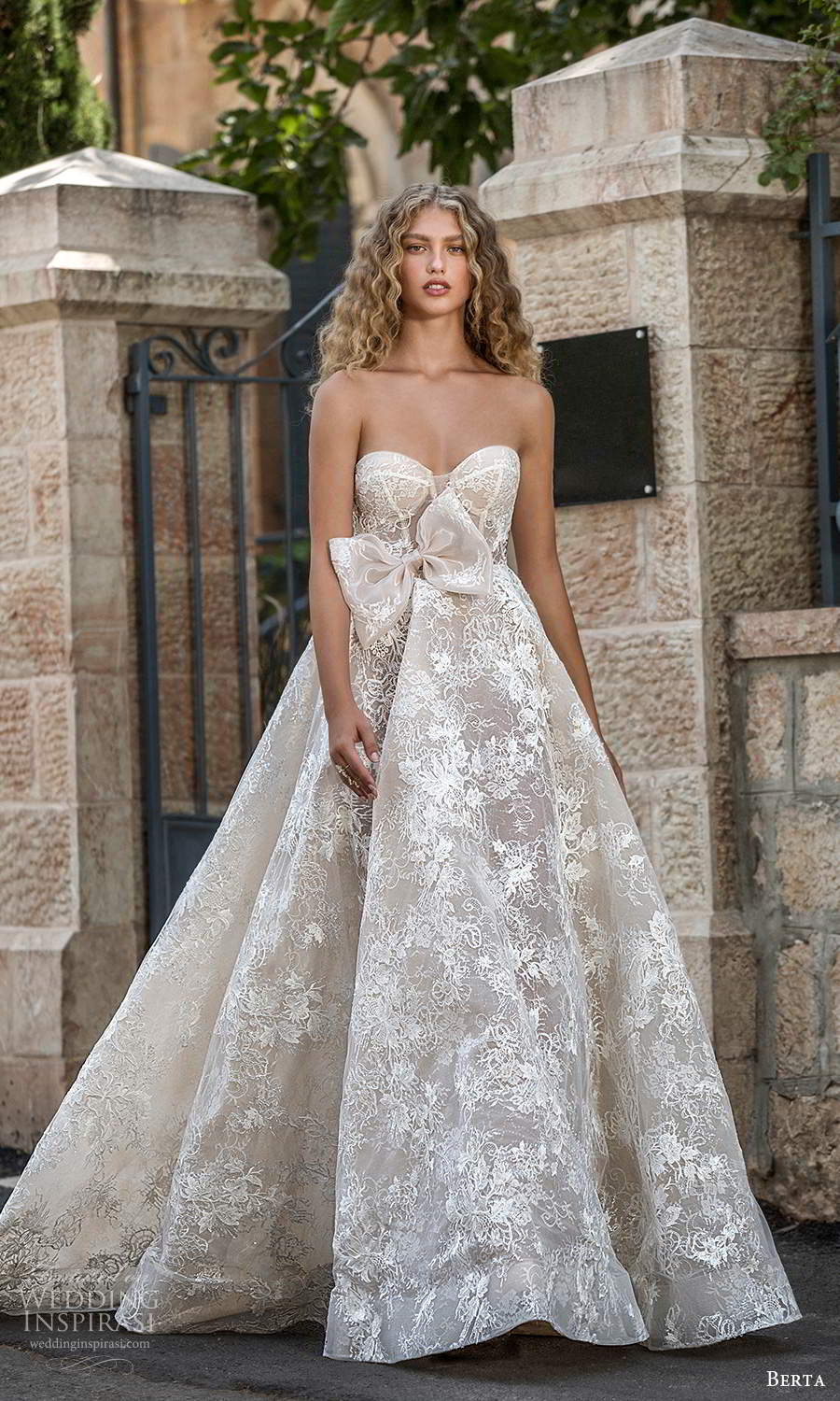 berta fall 2021 bridal strapless sweetheart neckline fully embellished lace a line ball gown wedding dress chapel train (9) mv