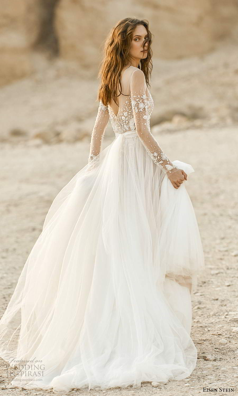 eisen stein fall 2021 bridal illusion long sleeves sheer sweetheart neckline embellished bodice a line ball gown wedding dress slit skirt chapel train (2) bv eisen stein fall 2021 bridal illusion long sleeves sheer sweetheart neckline embellished bodice a line ball gown wedding dress slit skirt chapel train (2) bv