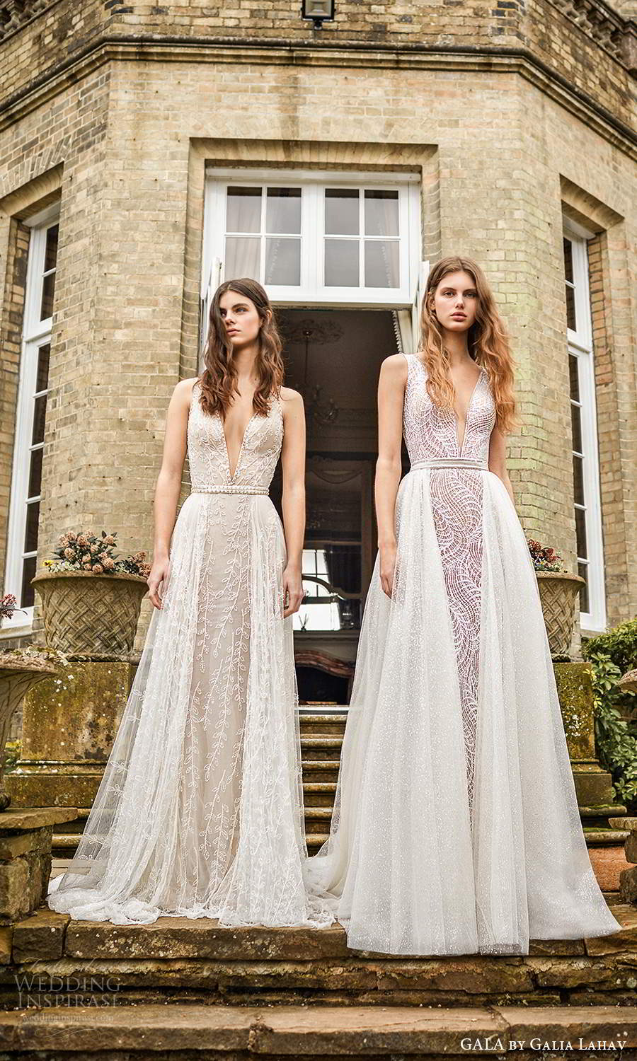 gala galia lahav fall 2021 bridal sleeveless straps plunging v neckline fully embellished jumpsuit a line wedding dress chapel train (4) fv gala galia lahav fall 2021 bridal sleeveless straps plunging v neckline fully embellished jumpsuit a line wedding dress chapel train (4) fv
