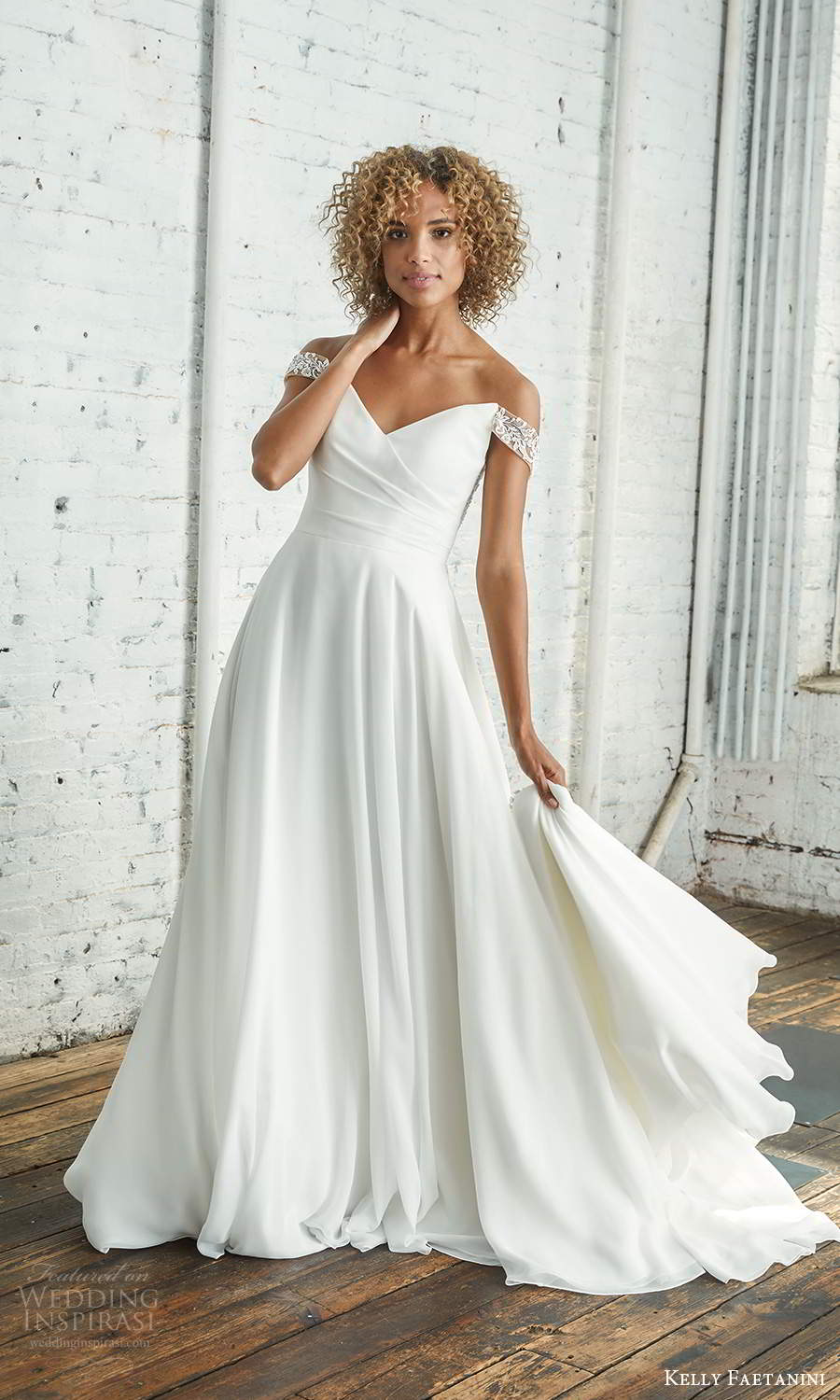 kelly faetanini 2021 bridal off shoulder straps v sweetheart neckline clean minimalist a line ball gown wedding dress chapel train (12) mv