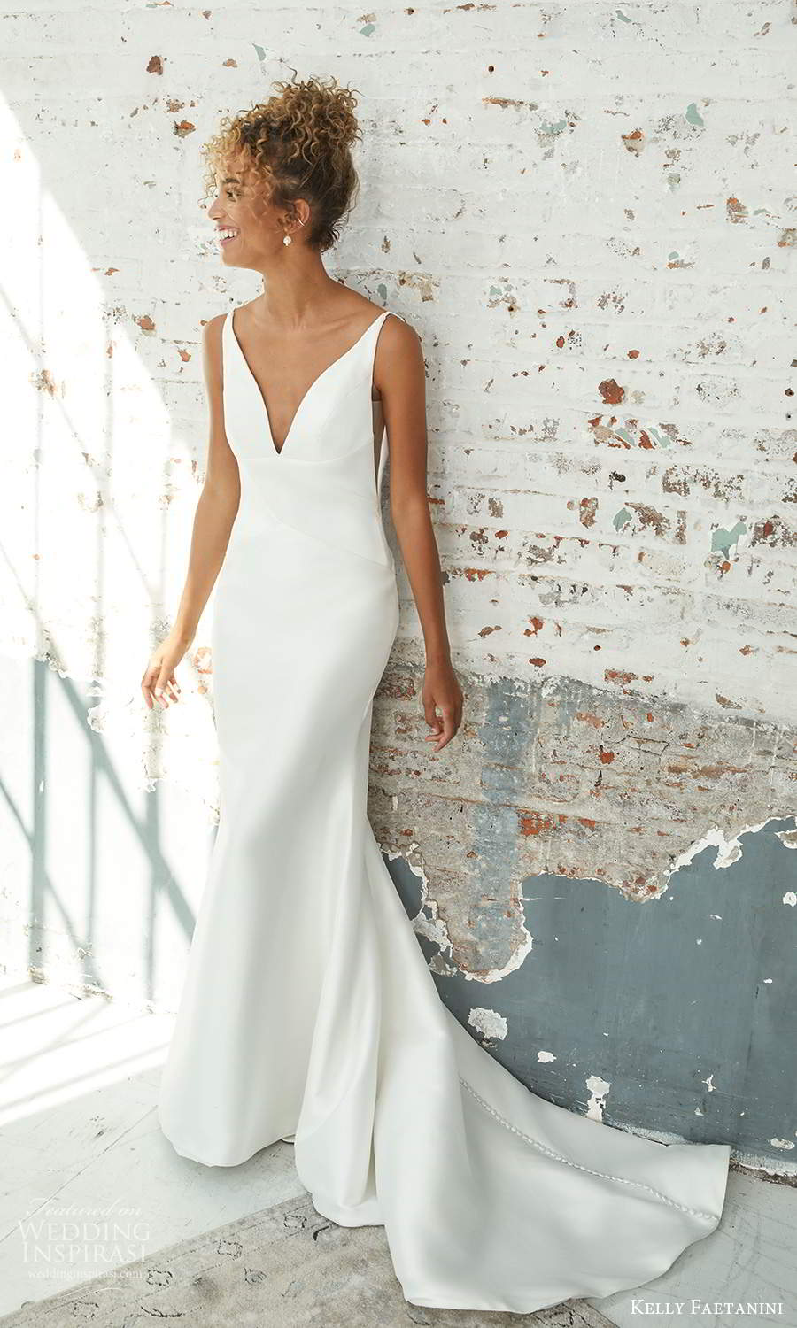 kelly faetanini 2021 bridal sleeveless straps plunging v neckline clean minimalist sheath wedding dress chapel train (18) mv