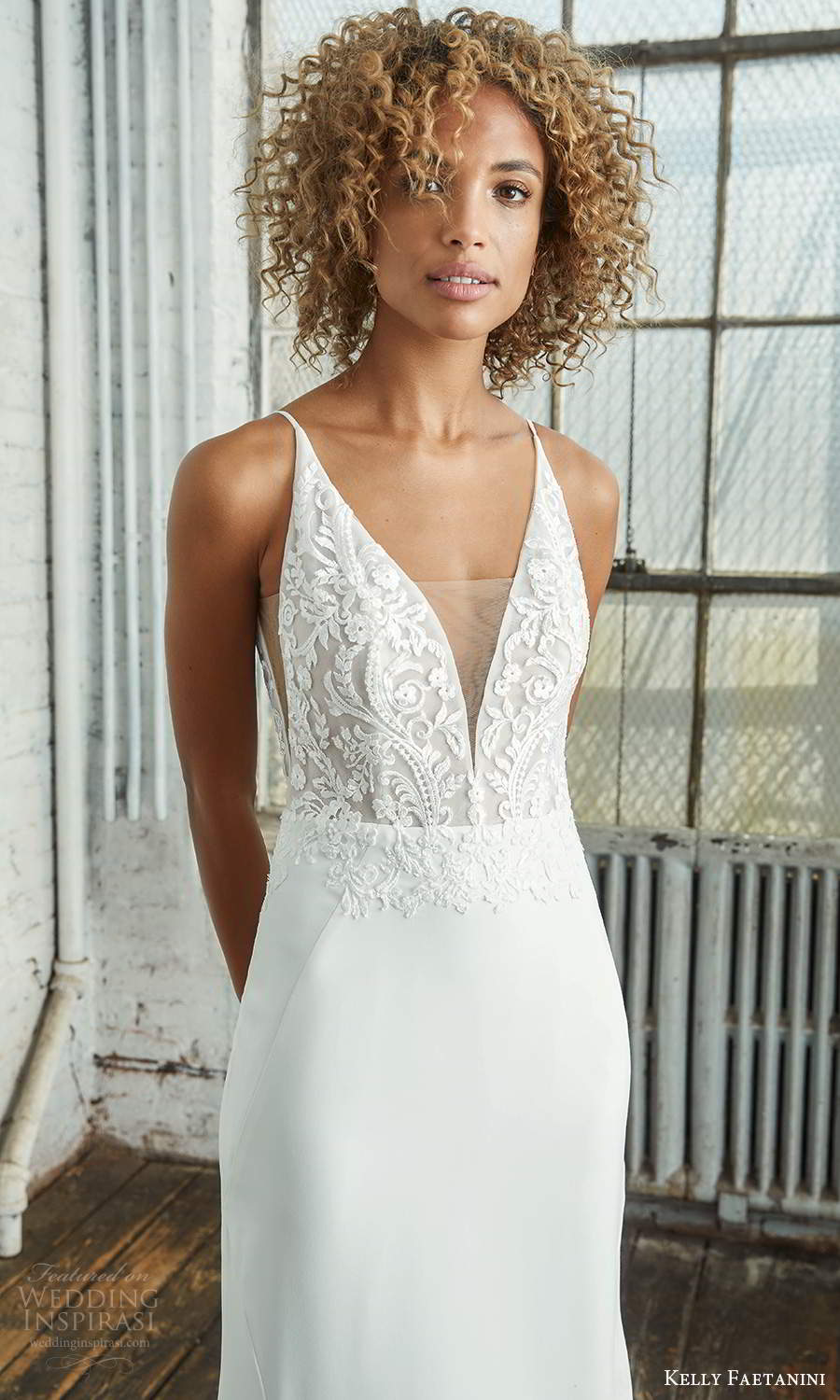 kelly faetanini 2021 bridal sleeveless thin straps plunging v neckline embellished bodice sheath wedding dress a line chapel train (14) mv