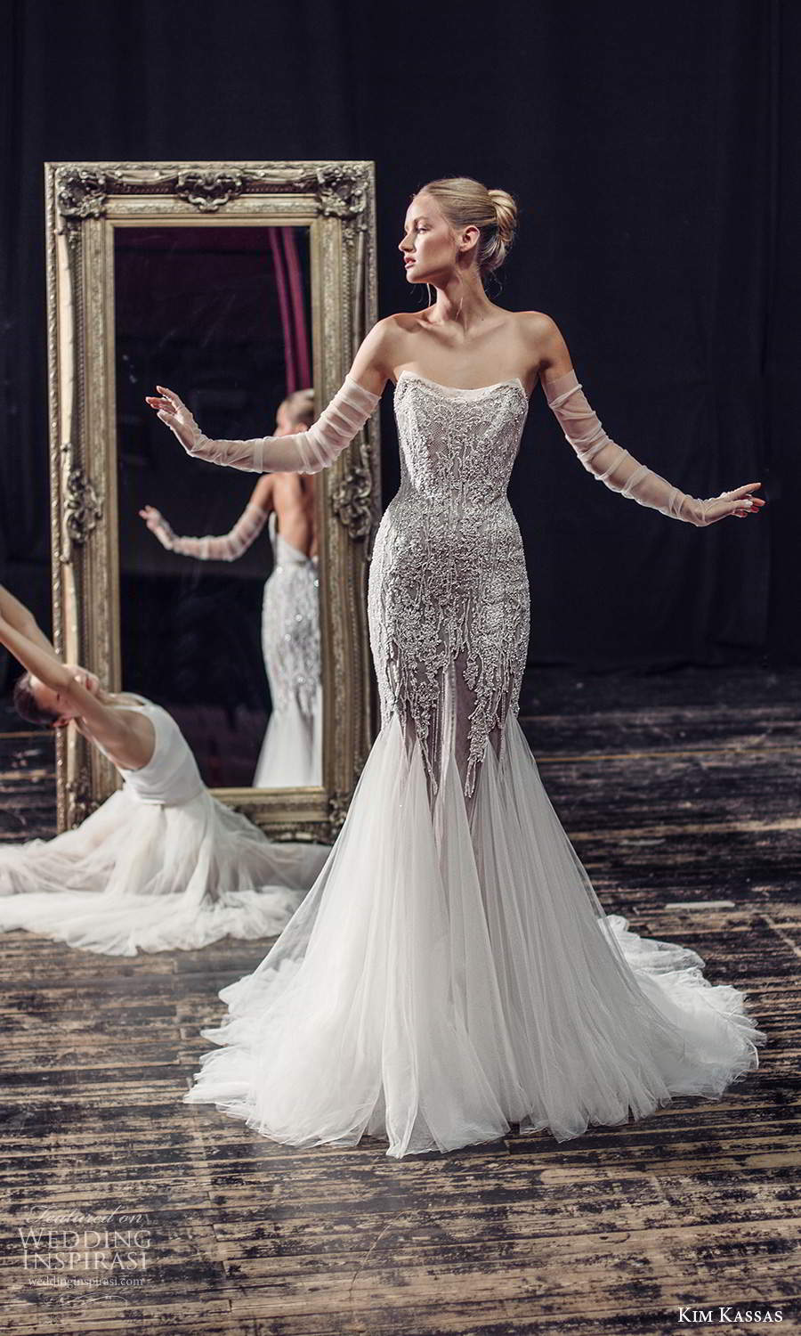 kim kassas fall 2021 bridal strapless scoop neckline heavily embellished fit flare mermaid wedding dress chapel train (11) mv