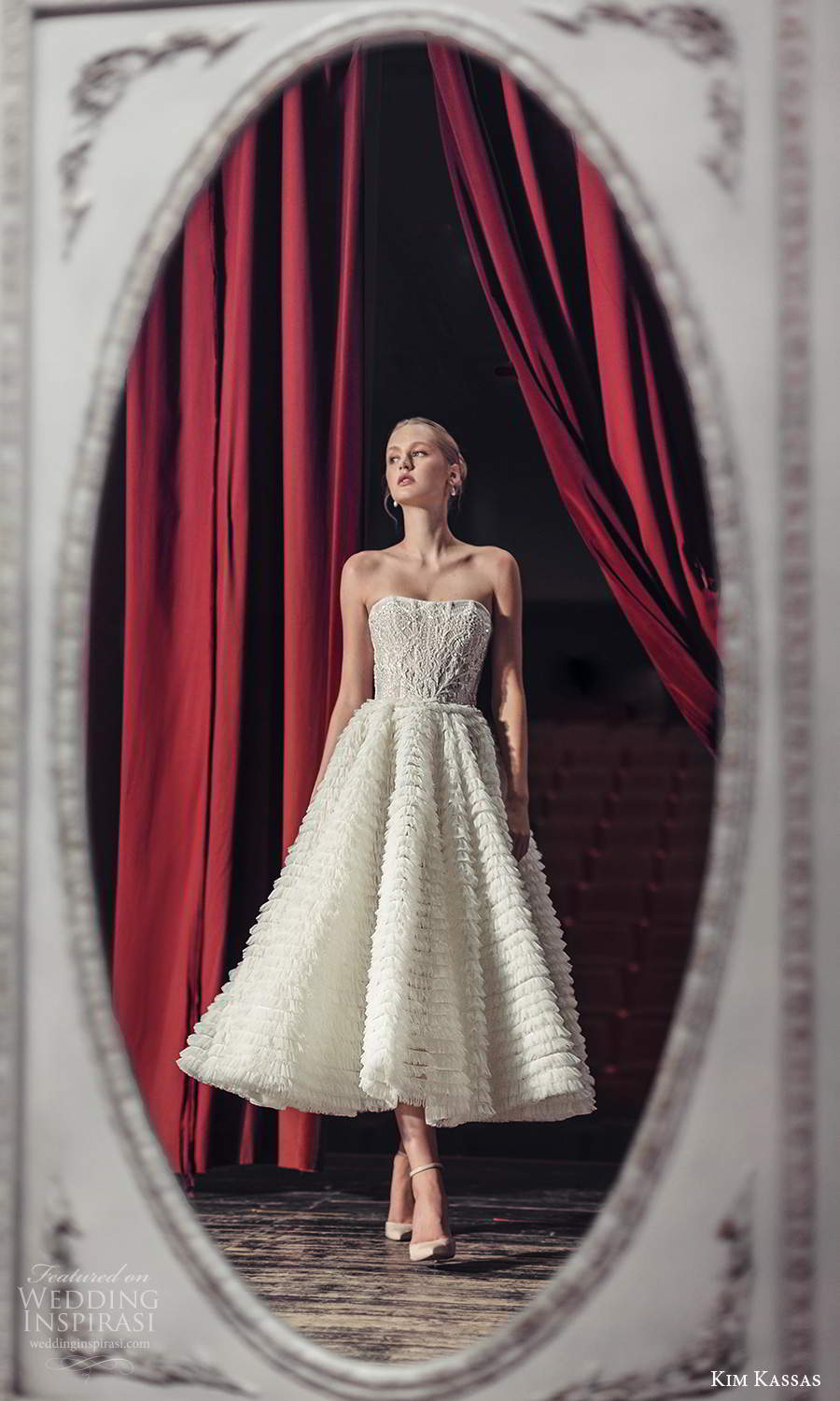kim kassas fall 2021 bridal strapless semi sweetheart neckline fully embellished a line tea length wedding dress ruffle skirt (14) mv kim kassas fall 2021 bridal strapless semi sweetheart neckline fully embellished a line tea length wedding dress ruffle skirt (14) mv