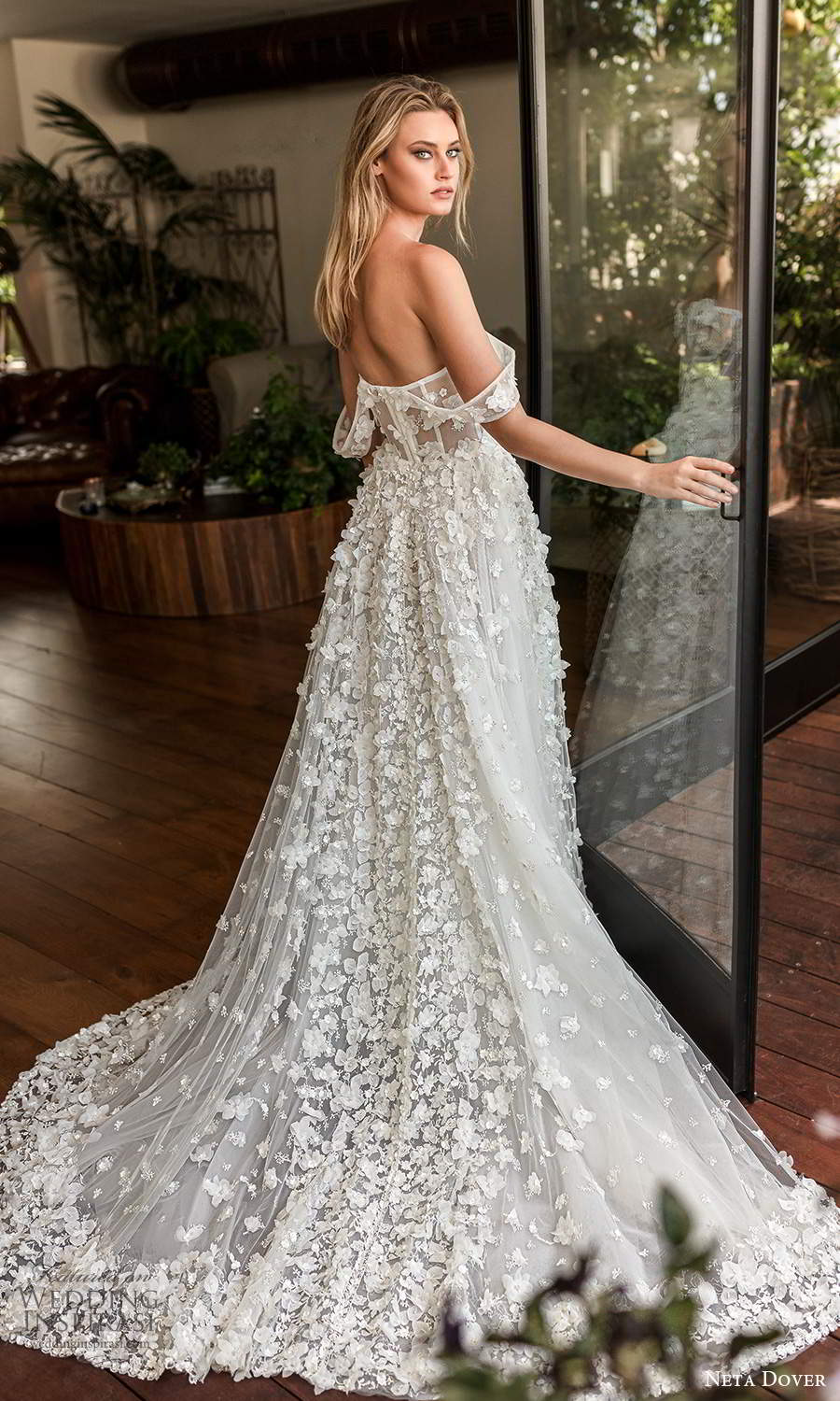 neta dover fall 2020 bridal off shoulder straps sweetheart neckline fully embellished a line ball gown wedding dress chapel train (7) bv