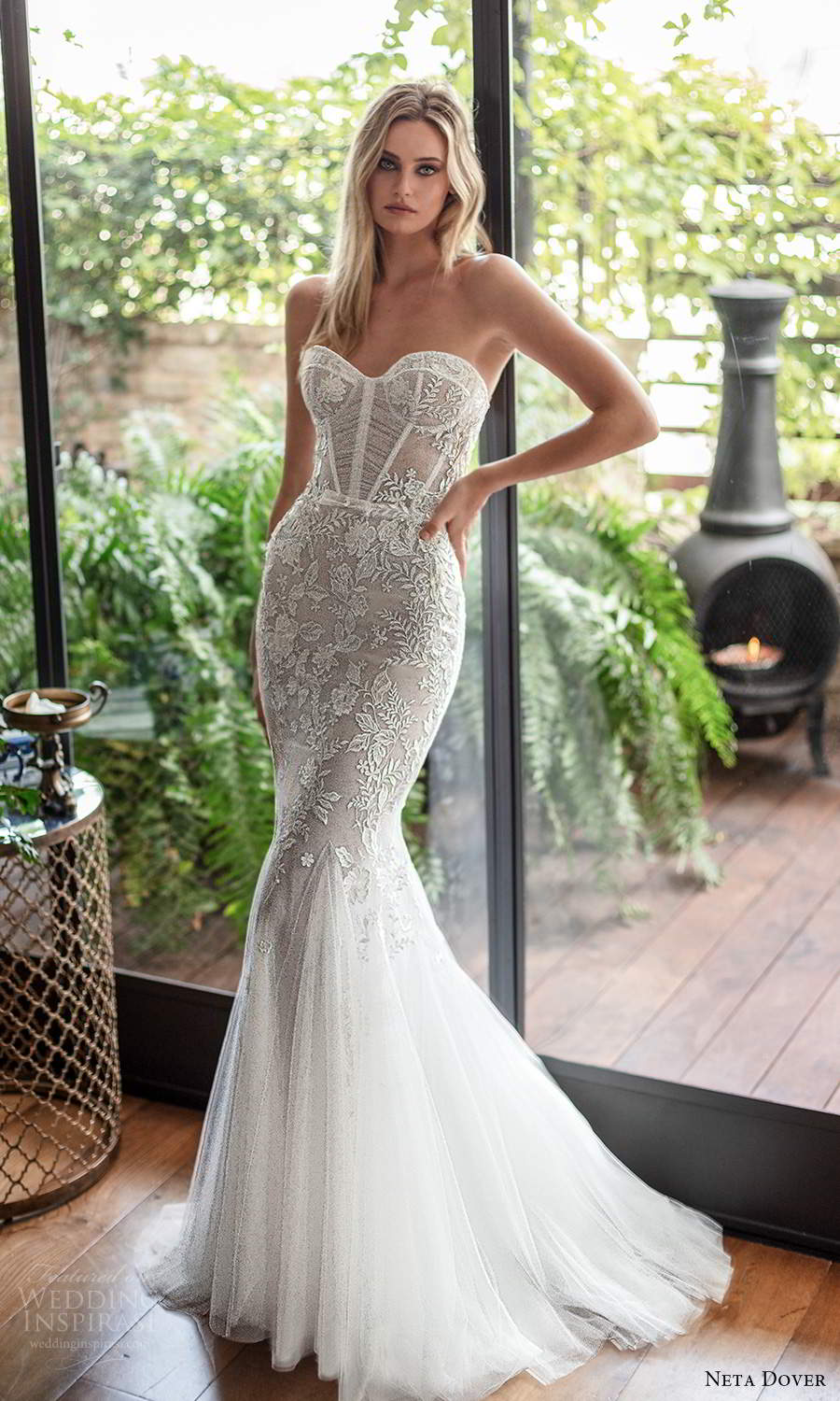 neta dover fall 2020 bridal strapless sweetheart neckline fully embellished fit flare mermaid wedding dress chapel train (8) mv