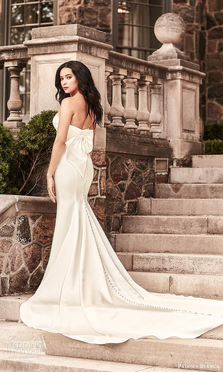 paloma blanca spring 2021 bridal strapless split crumbcatcher neckline clean minimalist mermaid wedding dress chapel train (5) bv