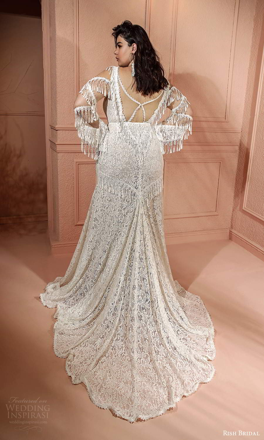 rish bridal 2021 bridal flare long sleeves plunging v neckline fully embellished lace fit flare a line plus wedding dress chapel train slit skirt (1) bv