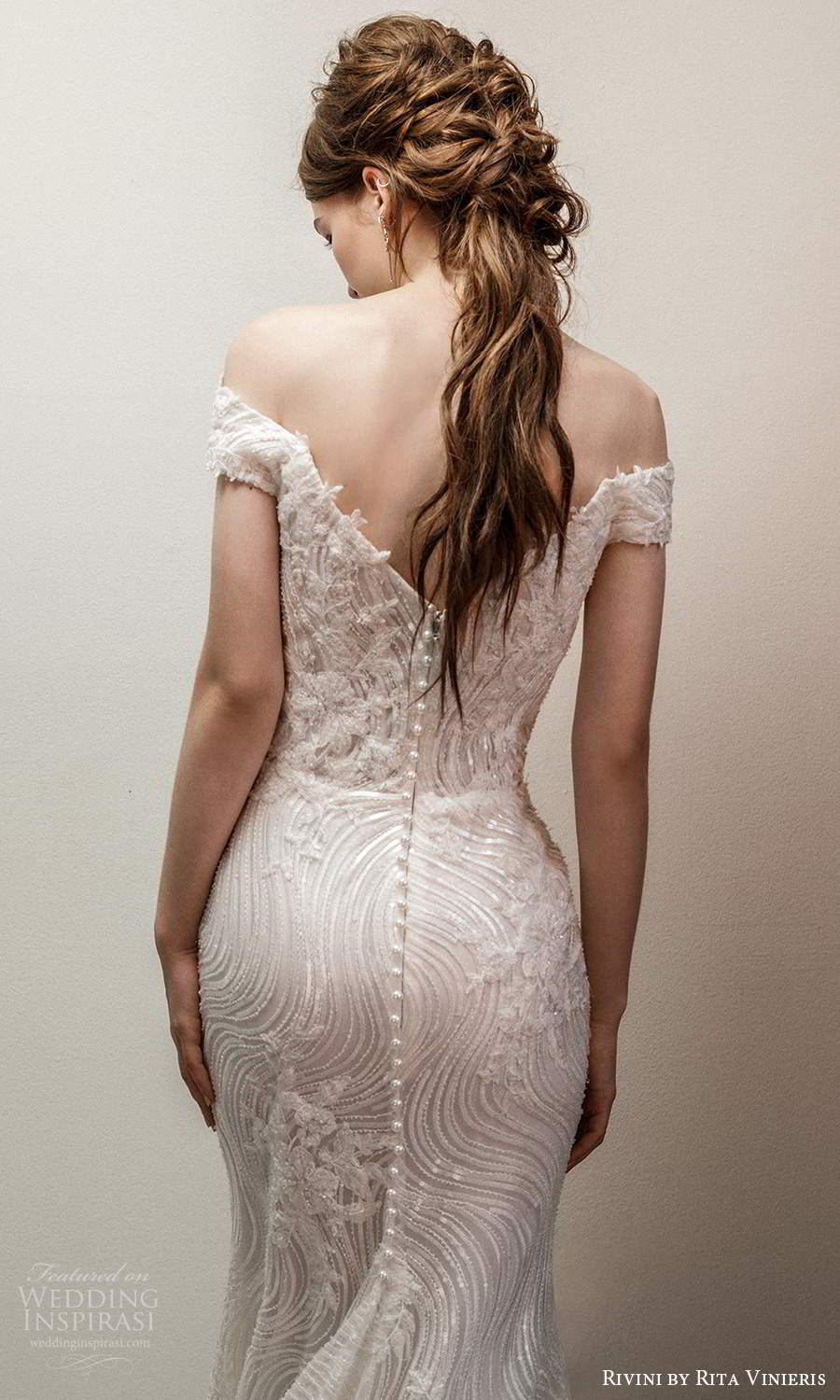 rivini rita vinieris fall 2021 bridal off shoulder straps neckline fully embellished lace sheath wedding dress chapel train (6) zbv rivini rita vinieris fall 2021 bridal off shoulder straps neckline fully embellished lace sheath wedding dress chapel train (6) zbv