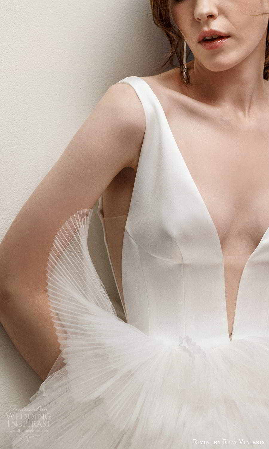 rivini rita vinieris fall 2021 bridal sleeveless straps plunging v neckline clean bodice a line ball gown wedding dress ruffle skirt chapel train (4) zv rivini rita vinieris fall 2021 bridal sleeveless straps plunging v neckline clean bodice a line ball gown wedding dress ruffle skirt chapel train (4) zv