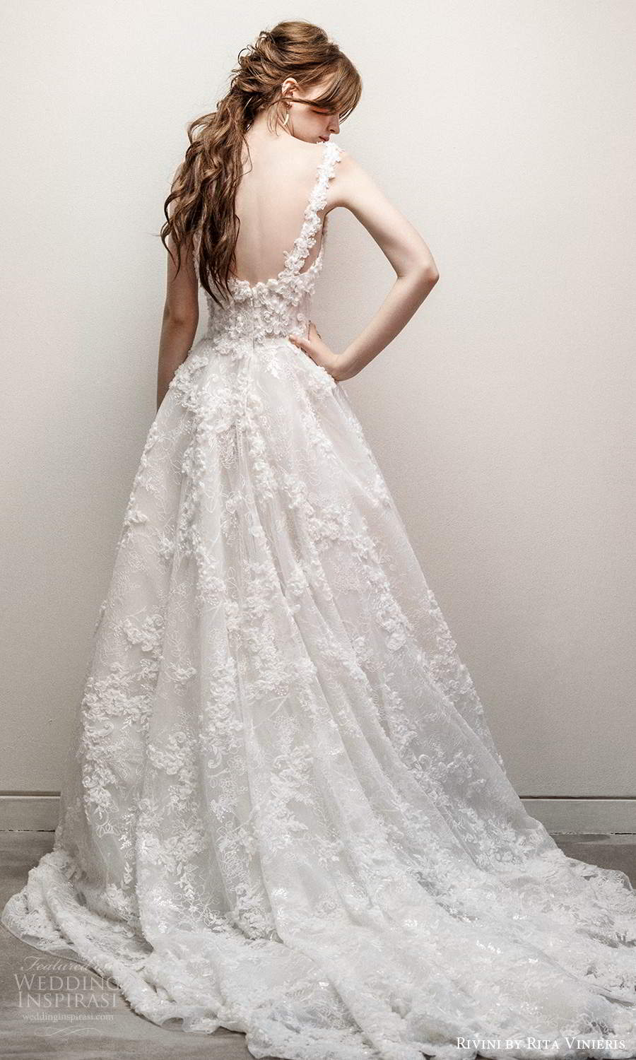 rivini rita vinieris fall 2021 bridal sleeveless straps sweetheart neckline fully embellished a line ball gown wedding dress chapel train (9) bv