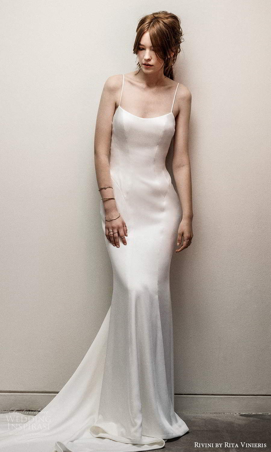 rivini rita vinieris fall 2021 bridal sleeveless thin straps scoop neckline clean minimalist sheath wedding dress chapel train (7) mv