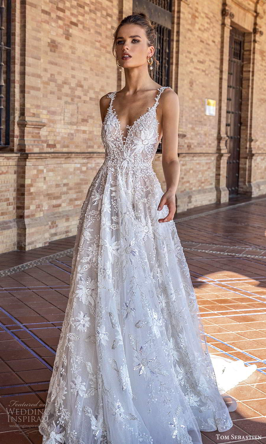 tom sebastien 2021 bridal sleeveless straps plunging v neckline fully embellished a line ball gown wedding dress chapel train low back (5) mv