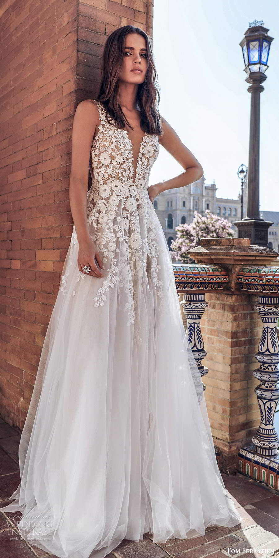 tom sebastien 2021 bridal sleeveless straps plunging v neckline heavily embellished bodice a line ball gown weddnig dress chapel train (15) mv