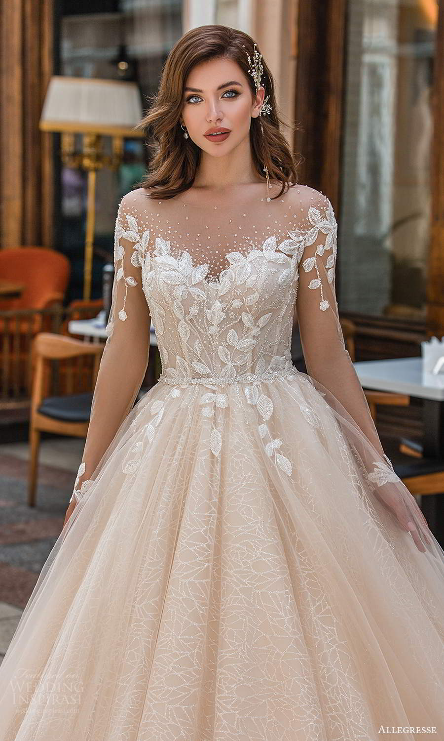 allegresse 2021 bridal illusion long sleeves off shoulder sweetheart neckline embellished bodice a line ball gown wedding dress chapel train blush champagne (9) zv allegresse 2021 bridal illusion long sleeves off shoulder sweetheart neckline embellished bodice a line ball gown wedding dress chapel train blush champagne (9) zv