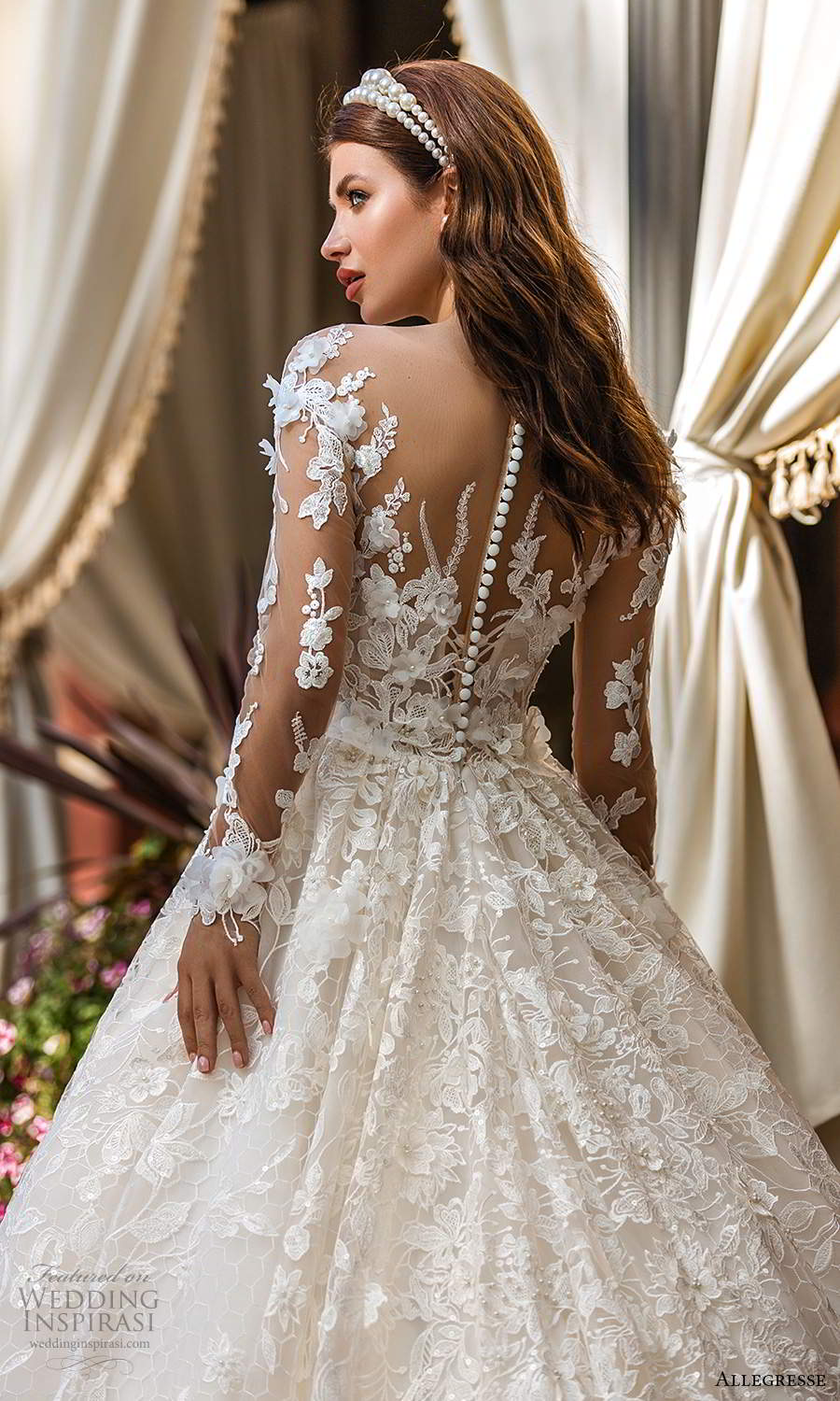 allegresse 2021 bridal illusion long sleeves off shoulder sweetheart neckline fully embellished a line ball gown wedding dress chapel train (5) zbv