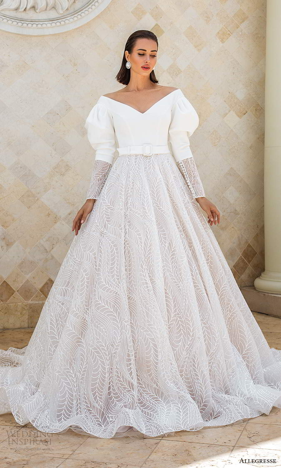 allegresse 2021 bridal long puff sleeves off shoulder v neckline clean bodice a line ball gown wedding dress chapel train (13) mv allegresse 2021 bridal long puff sleeves off shoulder v neckline clean bodice a line ball gown wedding dress chapel train (13) mv