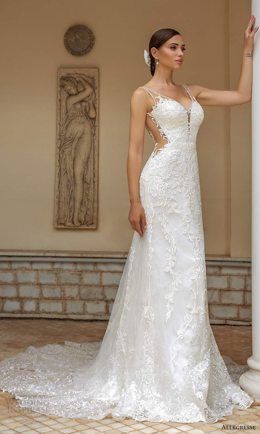 allegresse 2021 bridal sleeveless straps plunging sweetheart neckline fully embellished lace a line wedding dress chapel train (16) mv