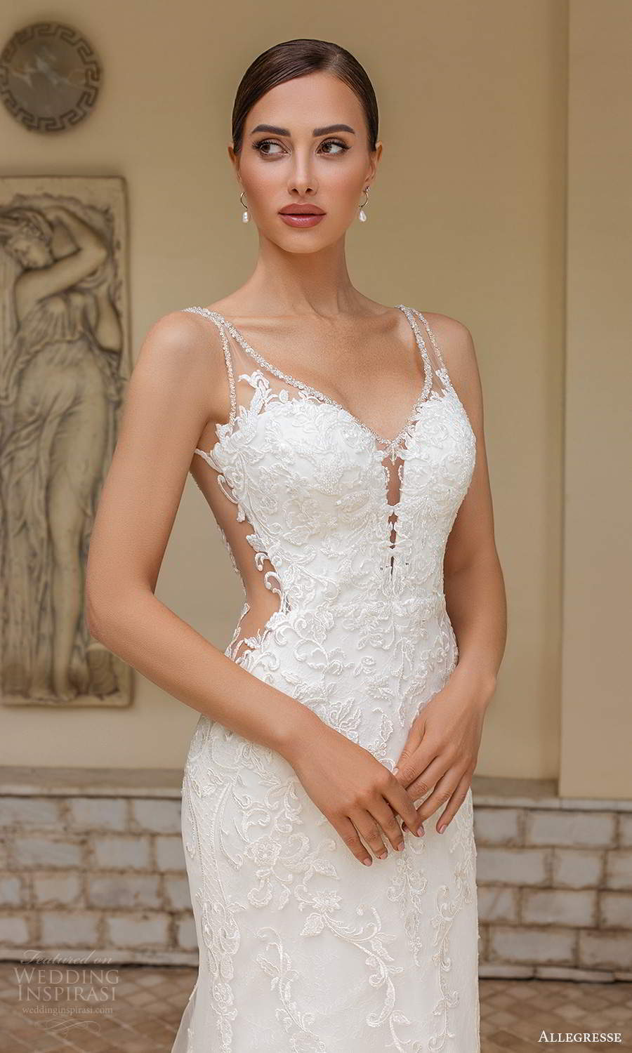 allegresse 2021 bridal sleeveless straps plunging sweetheart neckline fully embellished lace a line wedding dress chapel train illusion back (16) zv