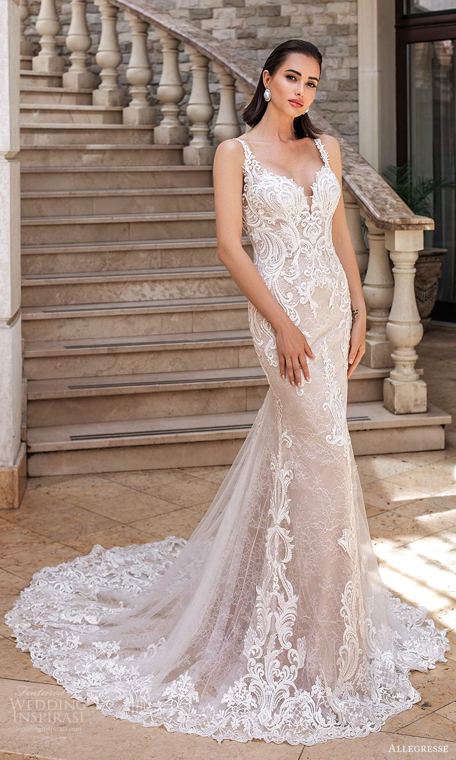 allegresse 2021 bridal sleeveless straps plunging sweetheart neckline fully embellished lace fit flare mermaid wedding dress chapel train blush (8) mv allegresse 2021 bridal sleeveless straps plunging sweetheart neckline fully embellished lace fit flare mermaid wedding dress chapel train blush (8) mv