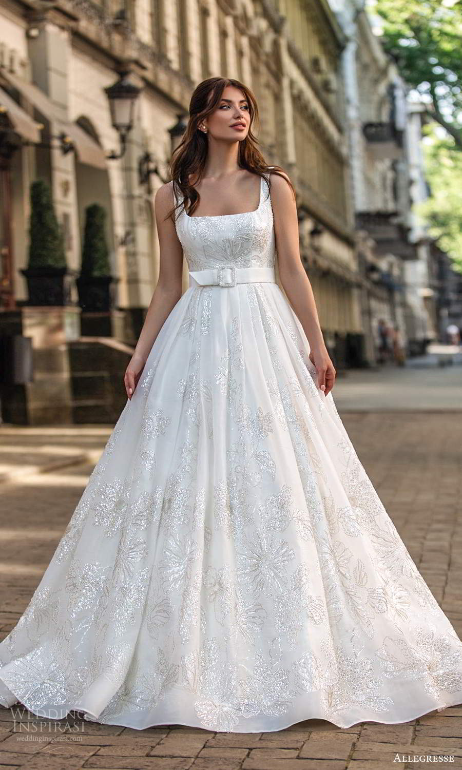 allegresse 2021 bridal sleeveless thick straps square neckline fully embellished a line ball gown wedding dress chapel train (6) mv