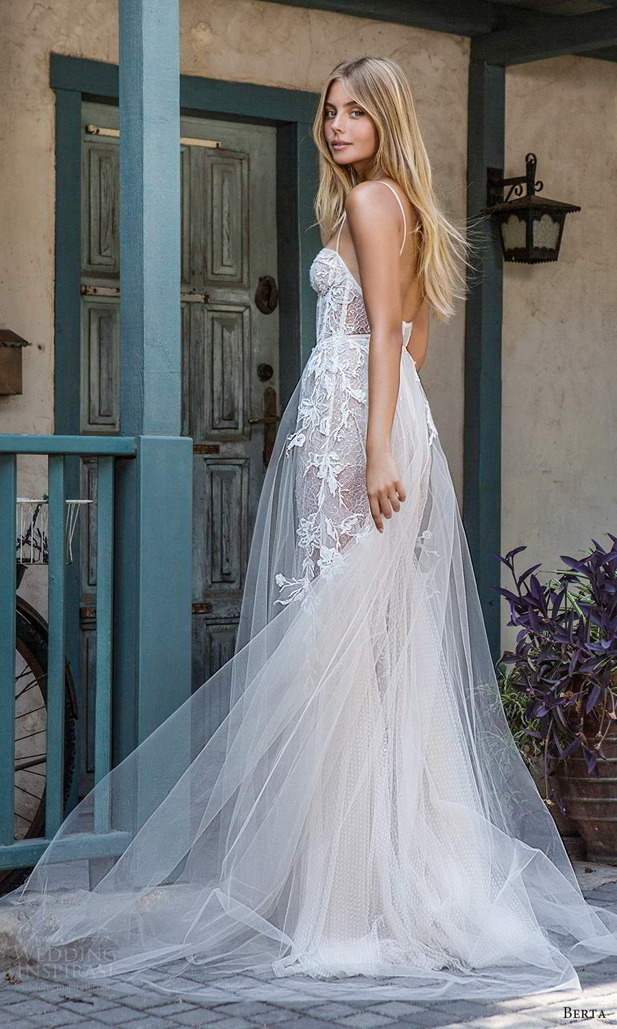 berta fall 2021 privee bridal sleeveless thin straps sweetheart neckline sheer bodice sheath wedding dress a line overskirt chapel train (3) bv berta fall 2021 privee bridal sleeveless thin straps sweetheart neckline sheer bodice sheath wedding dress a line overskirt chapel train (3) bv