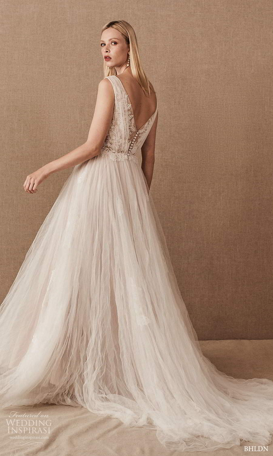 bhldn spring 2021 bridal cap sleeves off shoulder straps v neckline embellished bodice a line wedding dress pleated skirt chapel train v back (5) mv