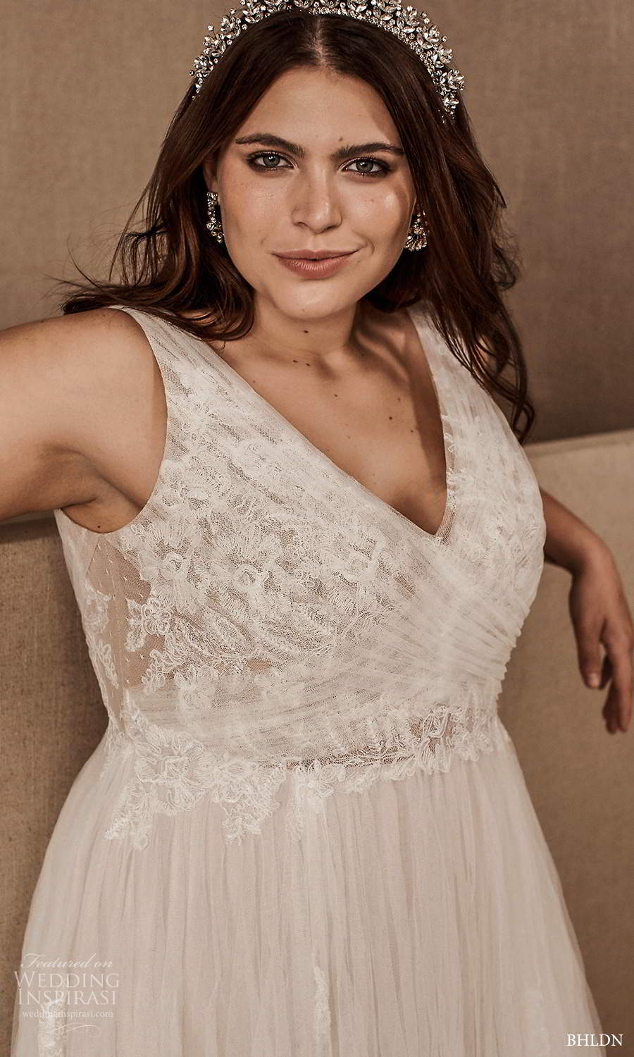 bhldn spring 2021 bridal cap sleeves off shoulder straps v neckline embellished bodice a line wedding dress pleated skirt chapel train v back (5) zv