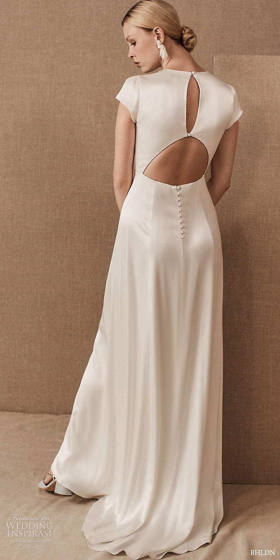 bhldn spring 2021 bridal short cap sleeves jewel neckline clean minimalist a line wedding dress slit skirt cutout back (11) bv