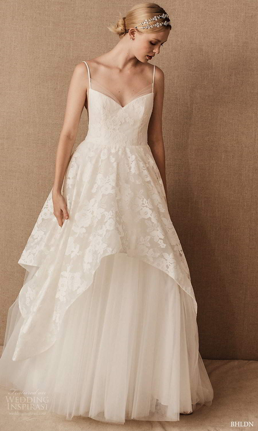 bhldn spring 2021 bridal sleeveless straps sweetheart neckline embellished bodice a line ball gown wedding dress chapel train (1) mv