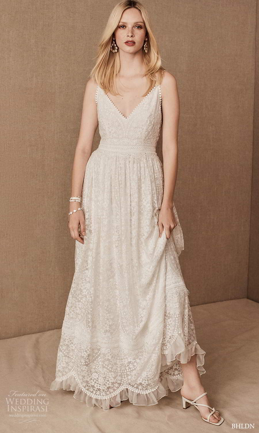bhldn spring 2021 bridal sleeveless straps v neckline fully embellished lace a line wedding dress v back (8) mv