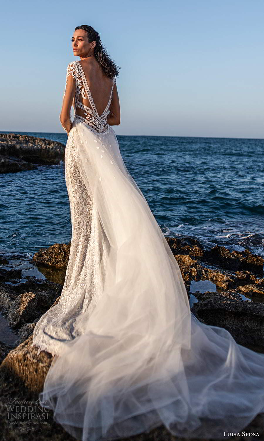 luisa sposa 2021 bridal illusion long sleeves plunging v neckline fully embellished lace sheath wedding dress a line overskirt chapel train (7) bv luisa sposa 2021 bridal illusion long sleeves plunging v neckline fully embellished lace sheath wedding dress a line overskirt chapel train (7) bv