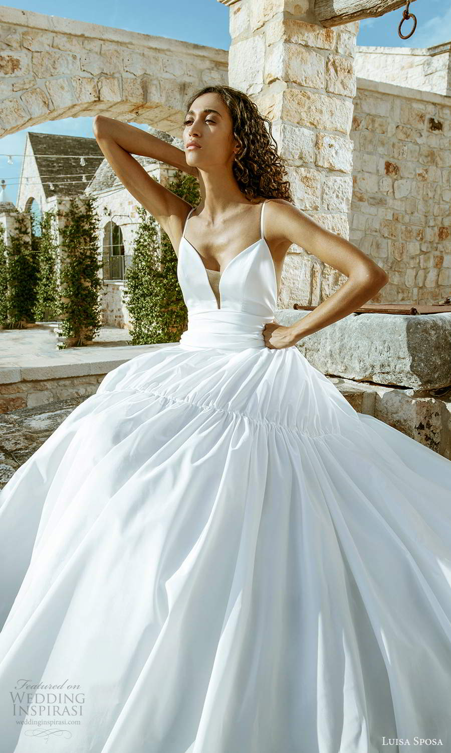 luisa sposa 2021 bridal sleeveless thin straps plunging sweetheart neckline clean minimalist a line ball gown wedding dress (8) mv luisa sposa 2021 bridal sleeveless thin straps plunging sweetheart neckline clean minimalist a line ball gown wedding dress (8) mv